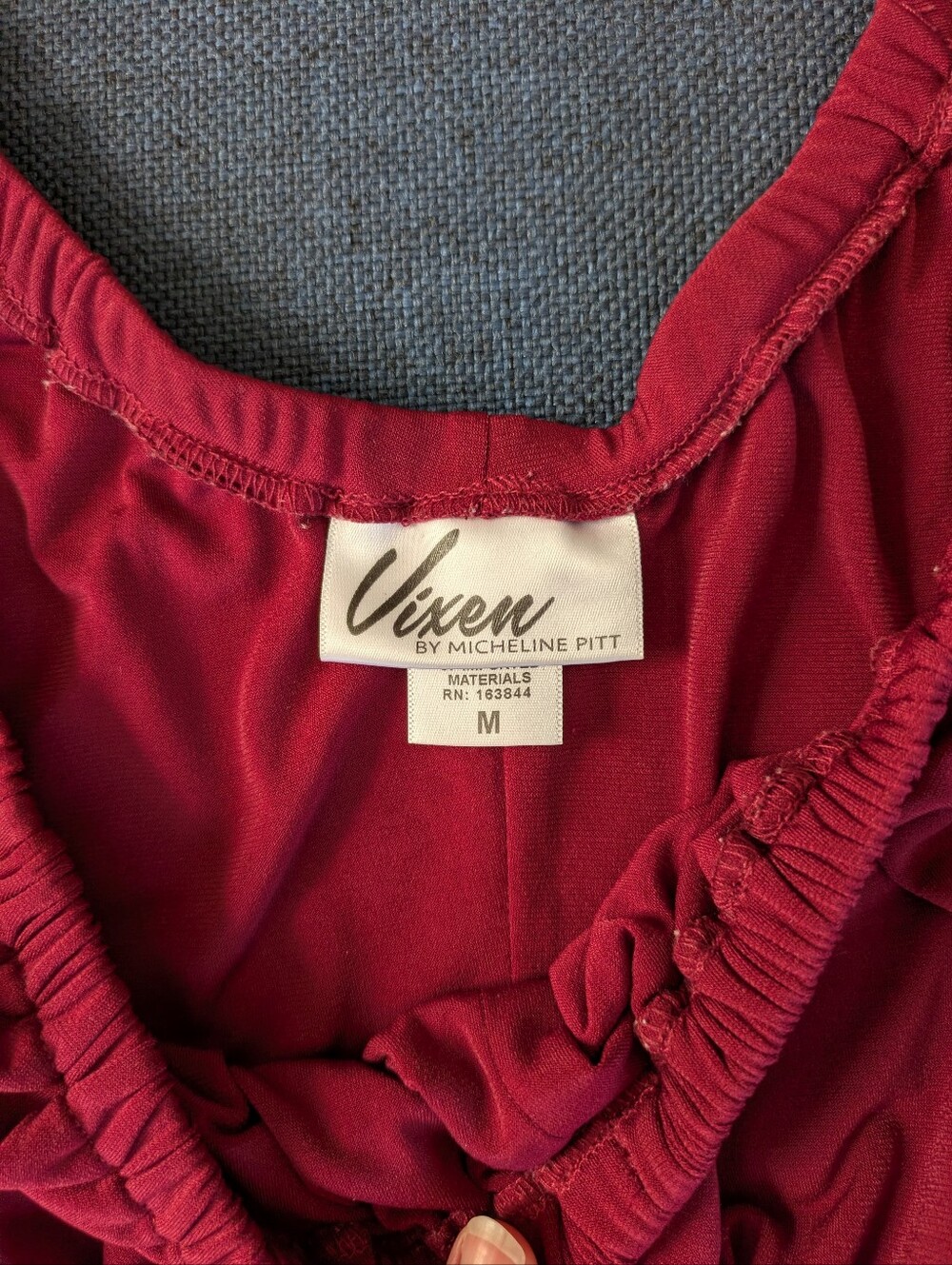 Vixen by Micheline Pitt Vacation Blouse in Dark Red Rose Ruched Peasant Top - Picture 4 of 8